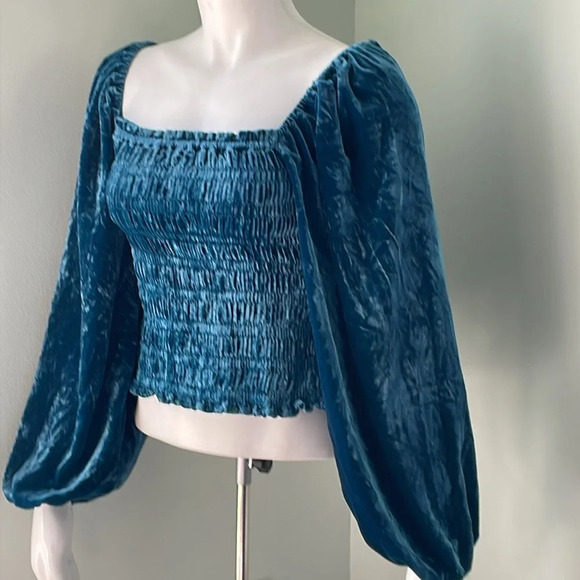 ANTHROPOLOGIE Puff-Sleeved Velvet Blouse Small - Picture 6 of 11